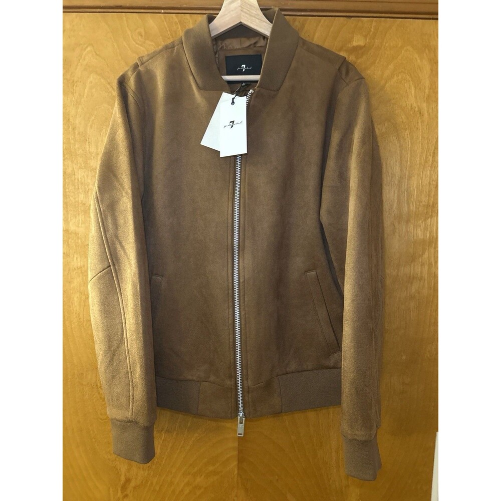 NWT 7 For All Mankind Men's Faux Suede Bomber Jacket Brown Large